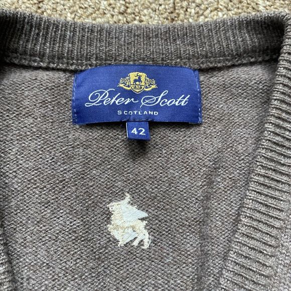 Peter Scott Sweater Mens Brown New Wool Scotland Casual Preppy 42 - Picture 7 of 11
